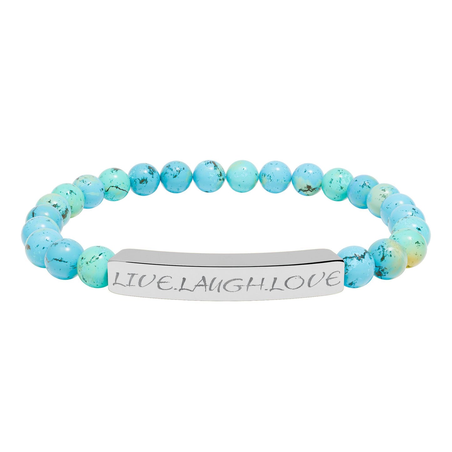 Engraved Natural Stone Stretch Bar Bracelet — Personalized Beaded Healing Jewelry