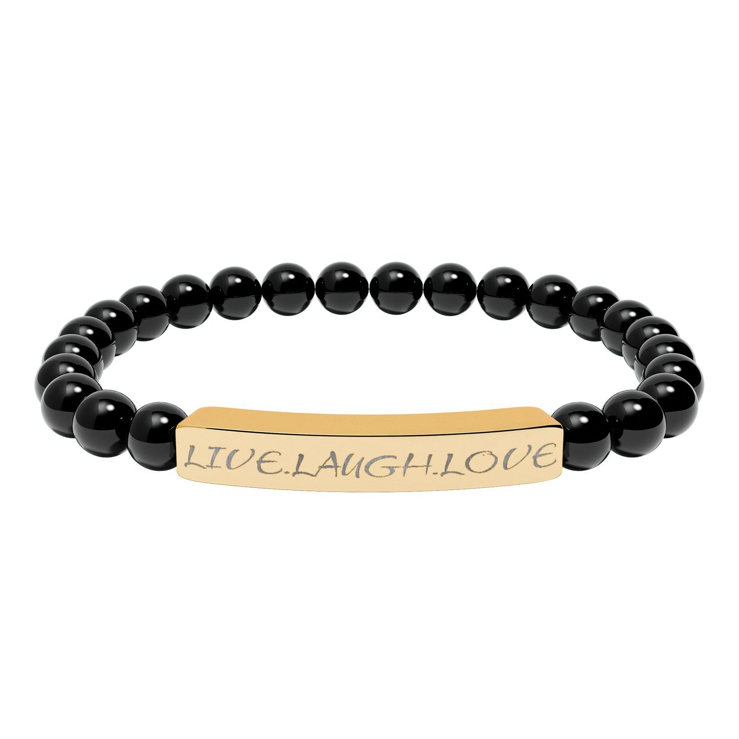 Engraved Natural Stone Stretch Bar Bracelet — Personalized Beaded Healing Jewelry