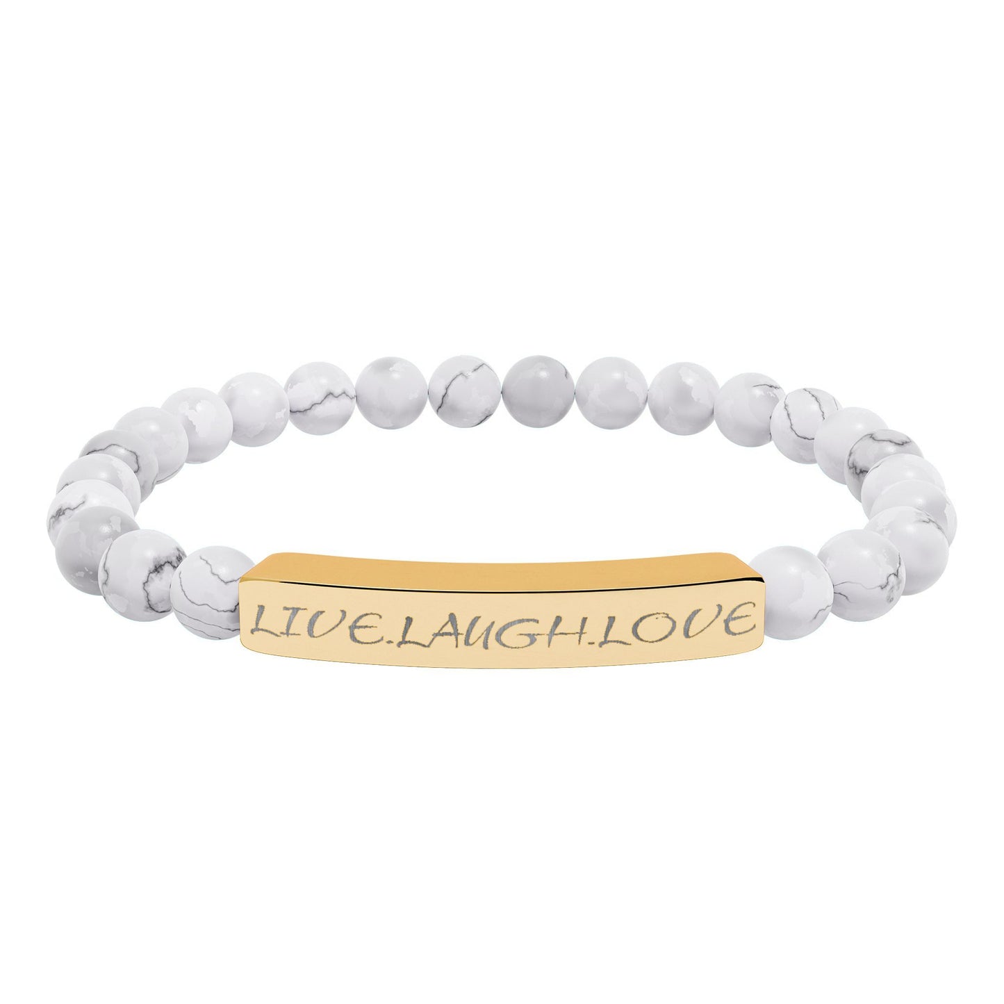 Engraved Natural Stone Stretch Bar Bracelet — Personalized Beaded Healing Jewelry