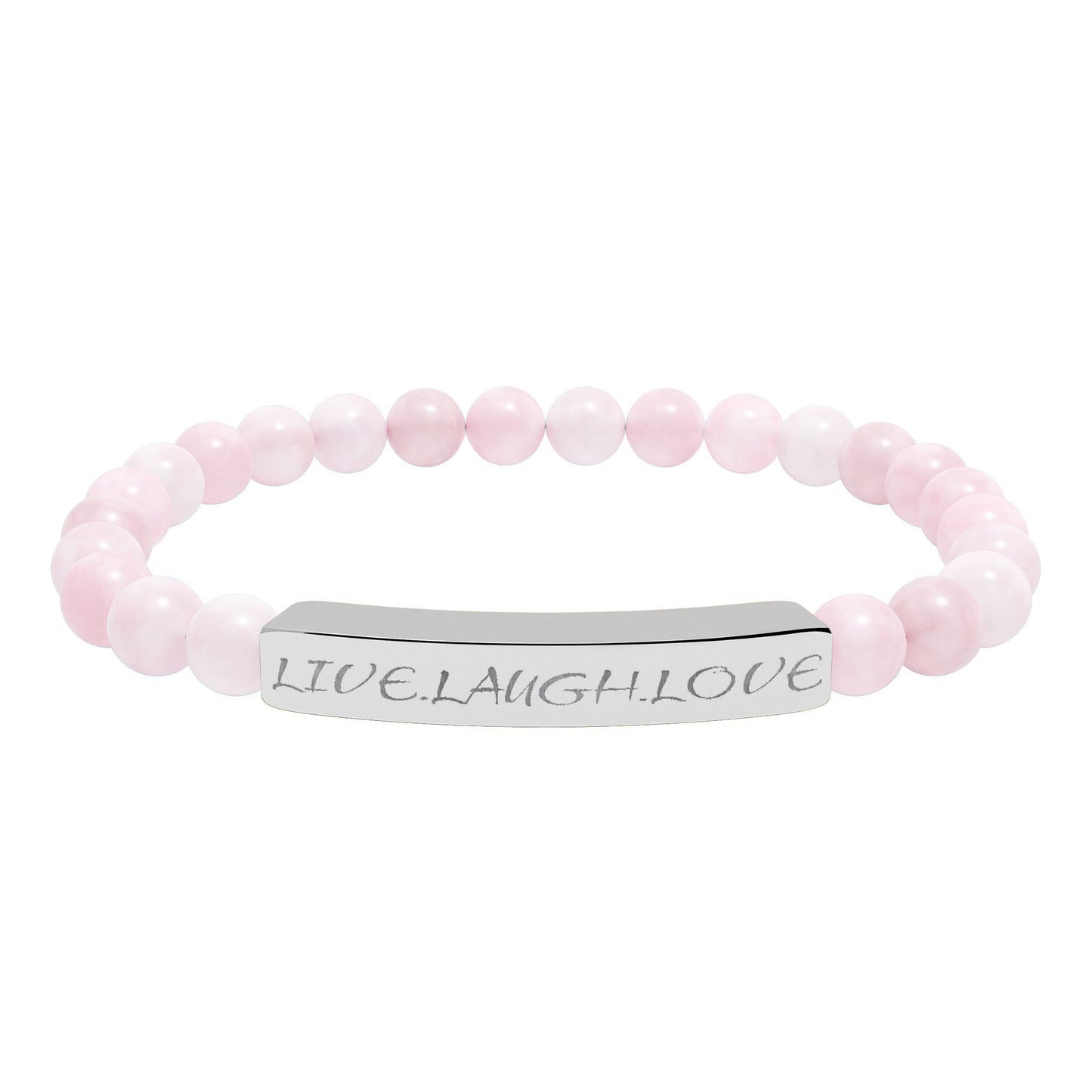 Engraved Natural Stone Stretch Bar Bracelet — Personalized Beaded Healing Jewelry