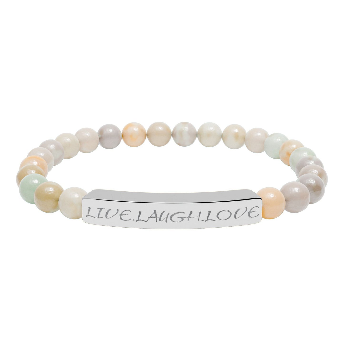 Engraved Natural Stone Stretch Bar Bracelet — Personalized Beaded Healing Jewelry