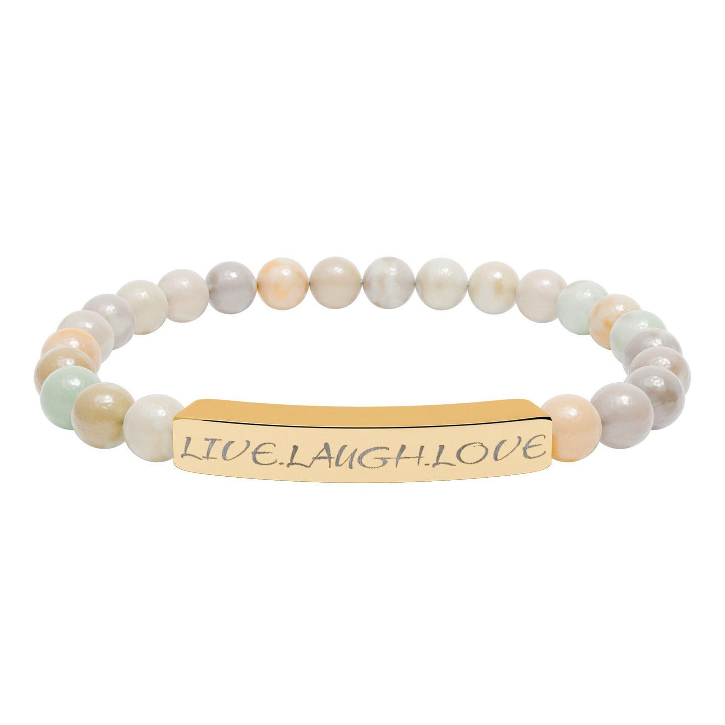 Engraved Natural Stone Stretch Bar Bracelet — Personalized Beaded Healing Jewelry