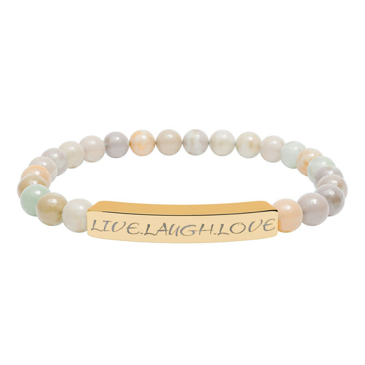 Engraved Natural Stone Stretch Bar Bracelet — Personalized Beaded Healing Jewelry