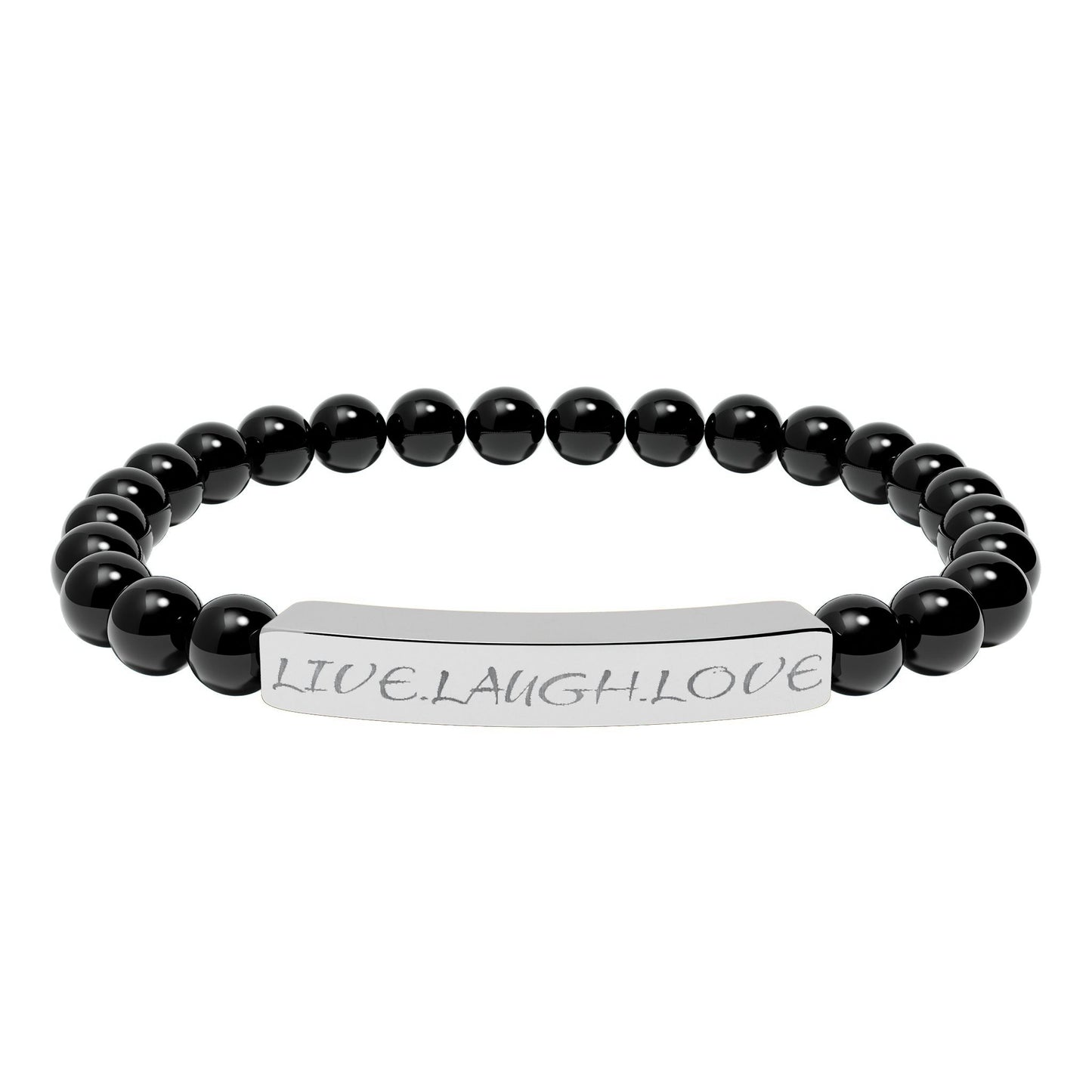 Engraved Natural Stone Stretch Bar Bracelet — Personalized Beaded Healing Jewelry