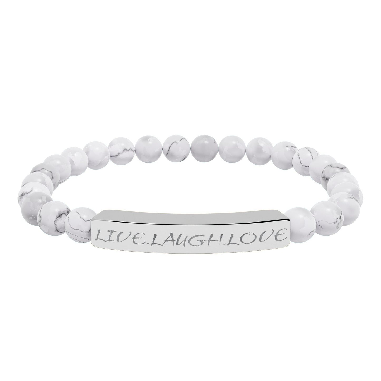 Engraved Natural Stone Stretch Bar Bracelet — Personalized Beaded Healing Jewelry