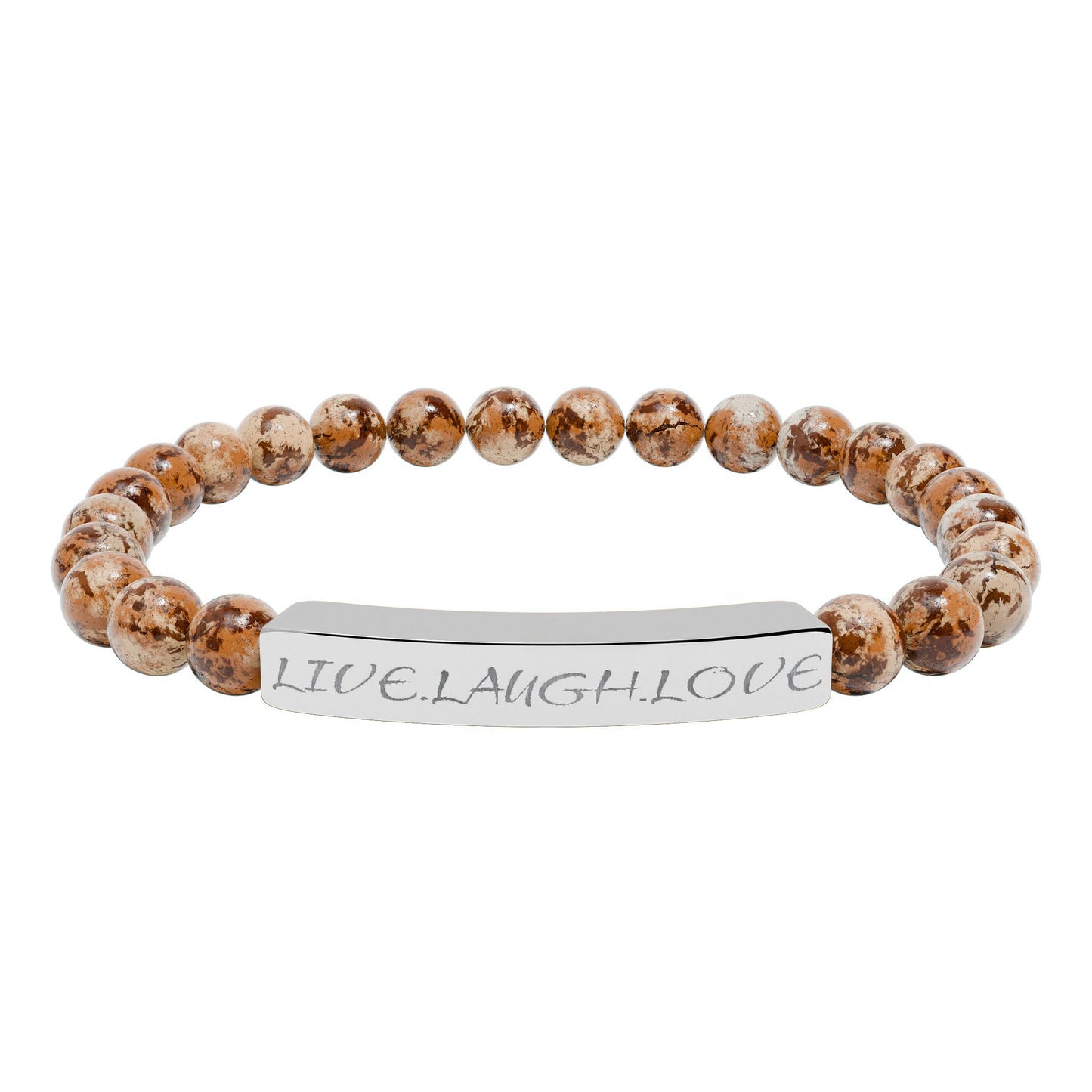 Engraved Natural Stone Stretch Bar Bracelet — Personalized Beaded Healing Jewelry