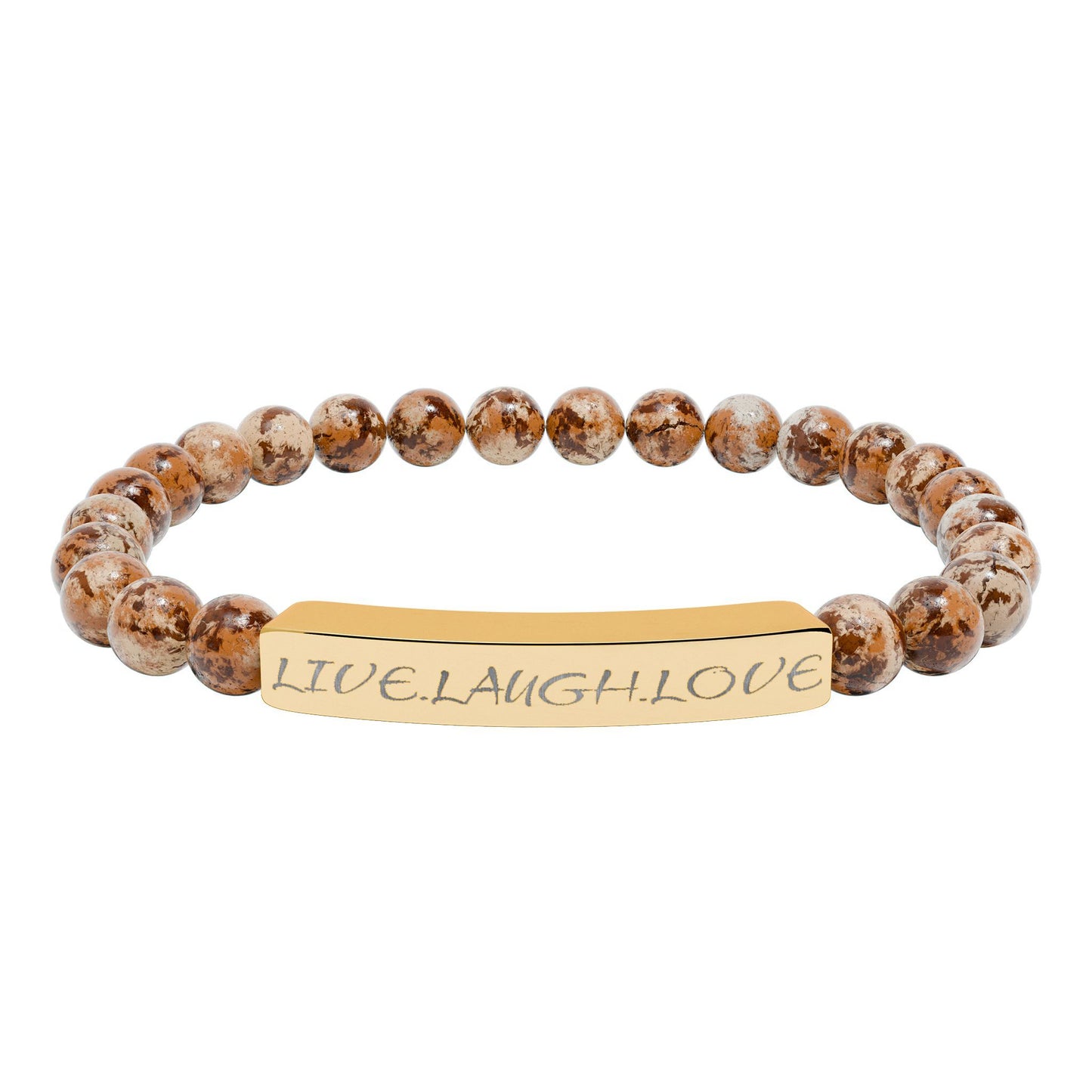 Engraved Natural Stone Stretch Bar Bracelet — Personalized Beaded Healing Jewelry