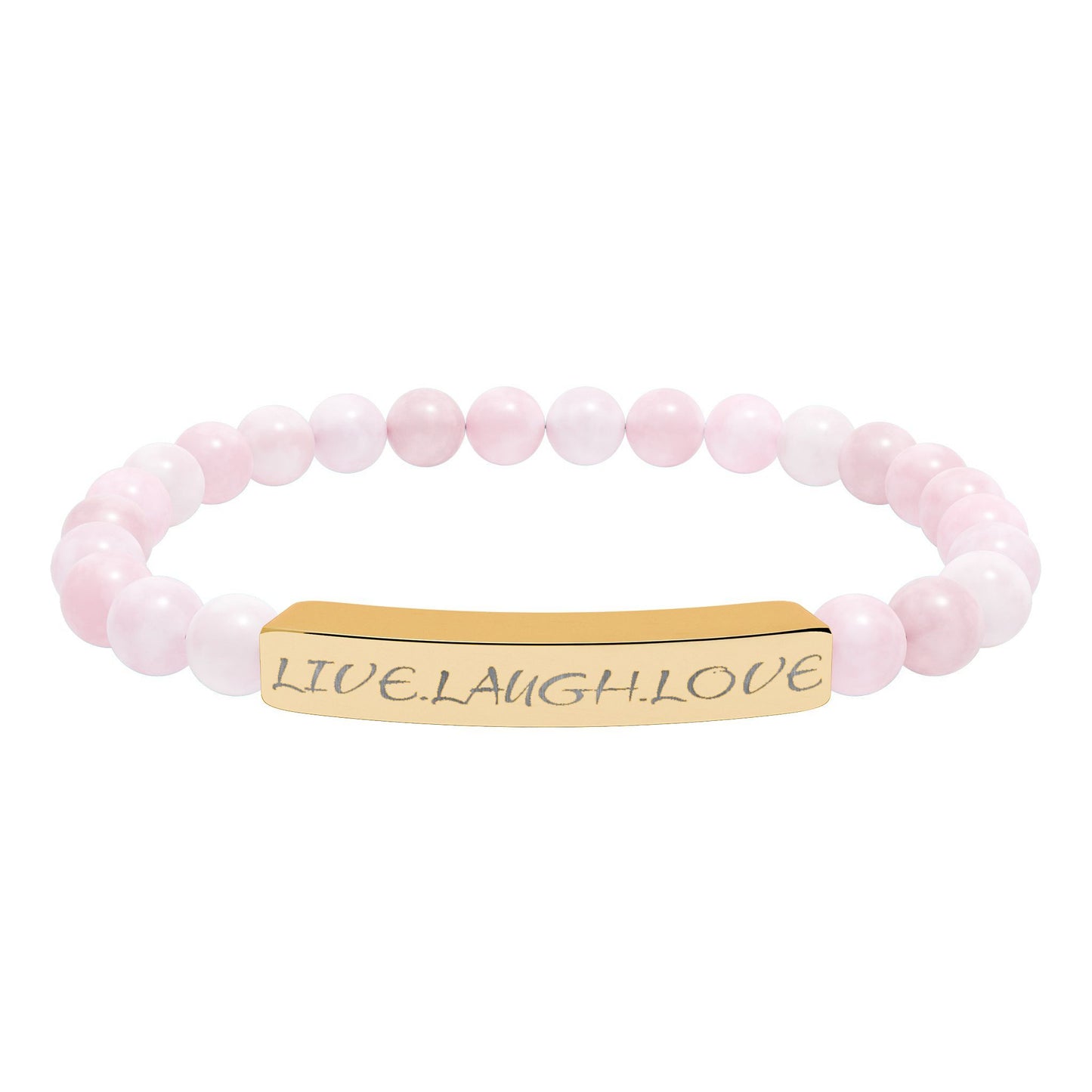 Engraved Natural Stone Stretch Bar Bracelet — Personalized Beaded Healing Jewelry