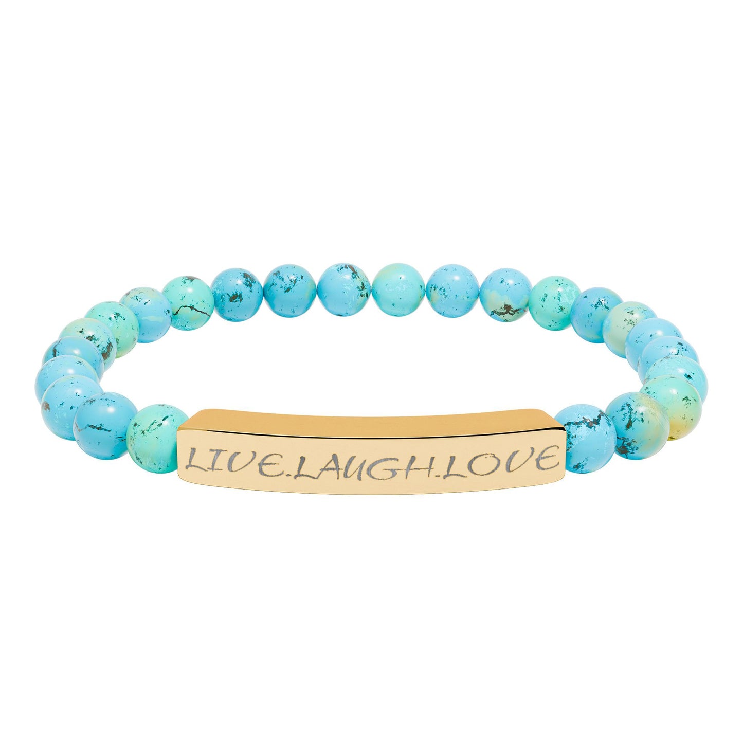 Engraved Natural Stone Stretch Bar Bracelet — Personalized Beaded Healing Jewelry